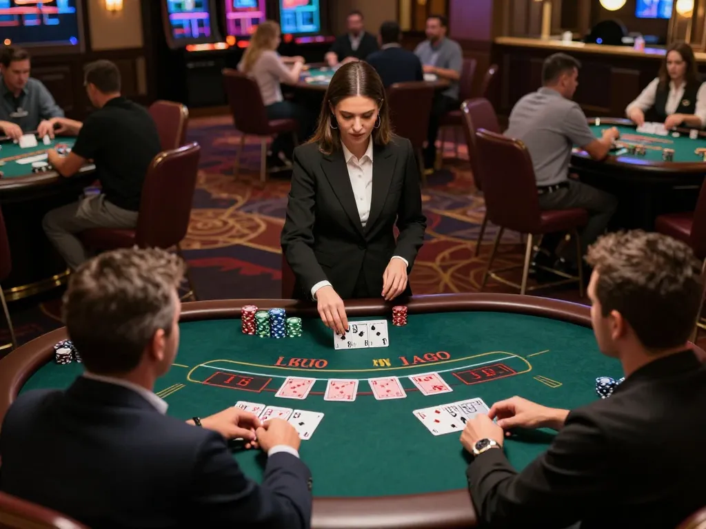 WIN55 players enjoying a live dealer blackjack game with dynamic action and vibrant casino atmosphere
