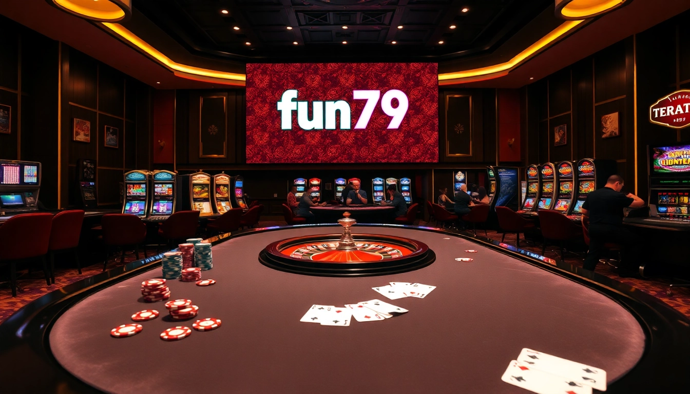 Experience exhilarating casino gaming at fun79 with vibrant tables and enticing slot machines.