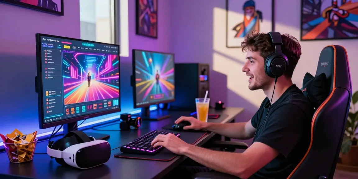 Player enjoying iwin gaming experience in a stylish and modern setup