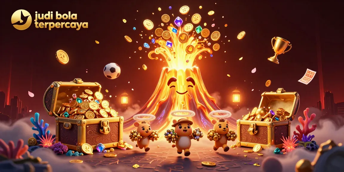 Experience the vibrant world of judi bola terpercaya with dynamic sports betting elements and treasure-filled scenes.