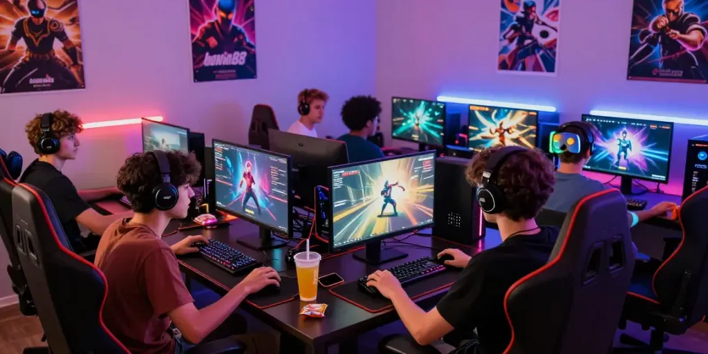Join friends in an exciting hotwin88 gaming session at home with vibrant LED lights.