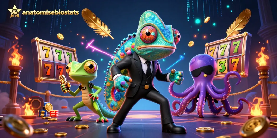 Win big with anatomisebiostats as the secret agent chameleon strategizes for jackpot wins in a vibrant casino scene.