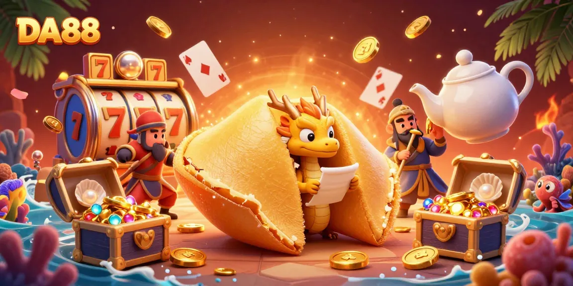 Engage with DA 88 as golden fortune cookies and chopstick warriors celebrate riches at a vibrant casino scene.