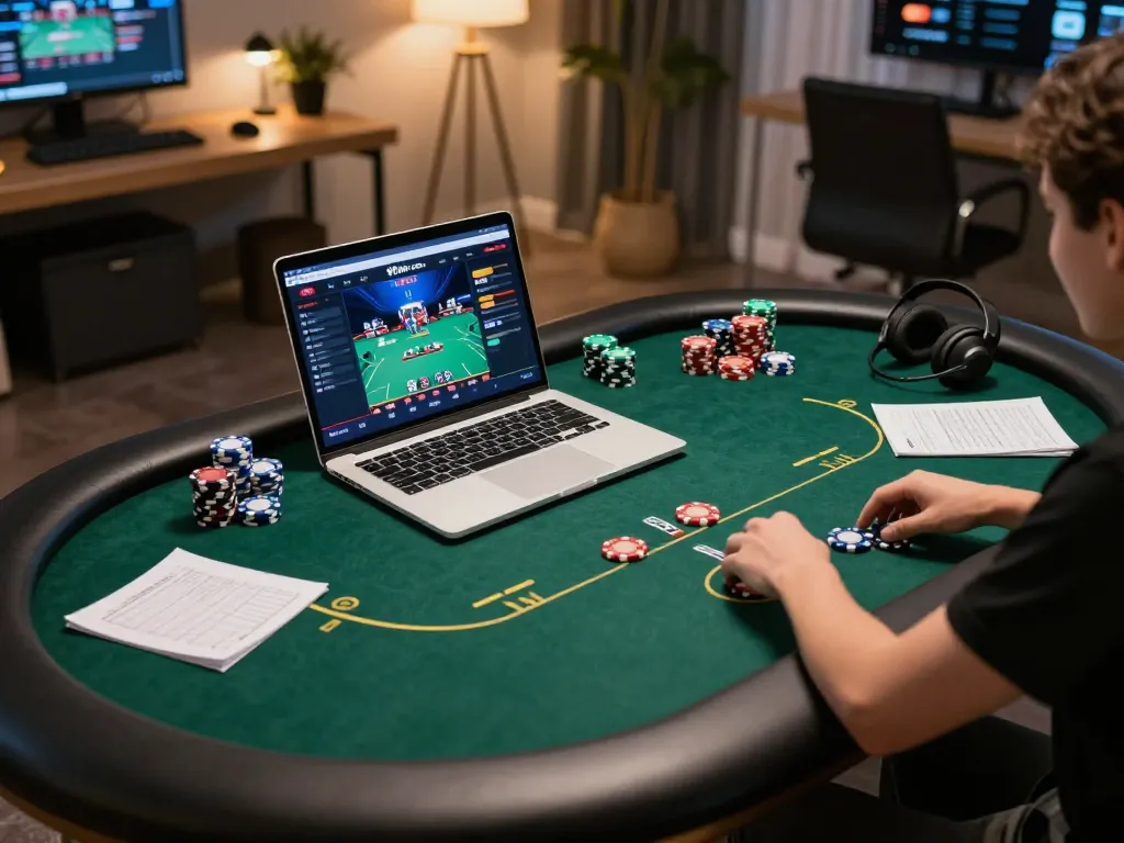 Experience poker excitement with 98win com in a stylish home office setting.