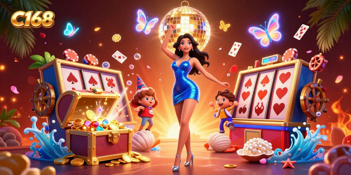 Experience thrilling gameplay at C168 with vibrant slot reels and dazzling casino elements.