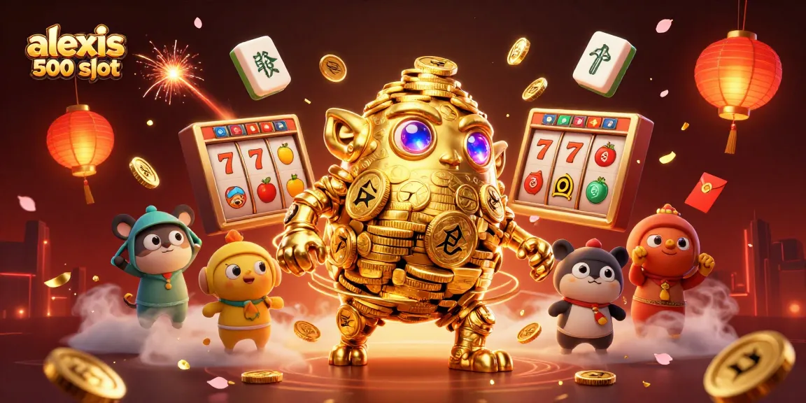 Experience the thrill of the alexis 500 slot with a dynamic golden golem surrounded by rich casino elements.