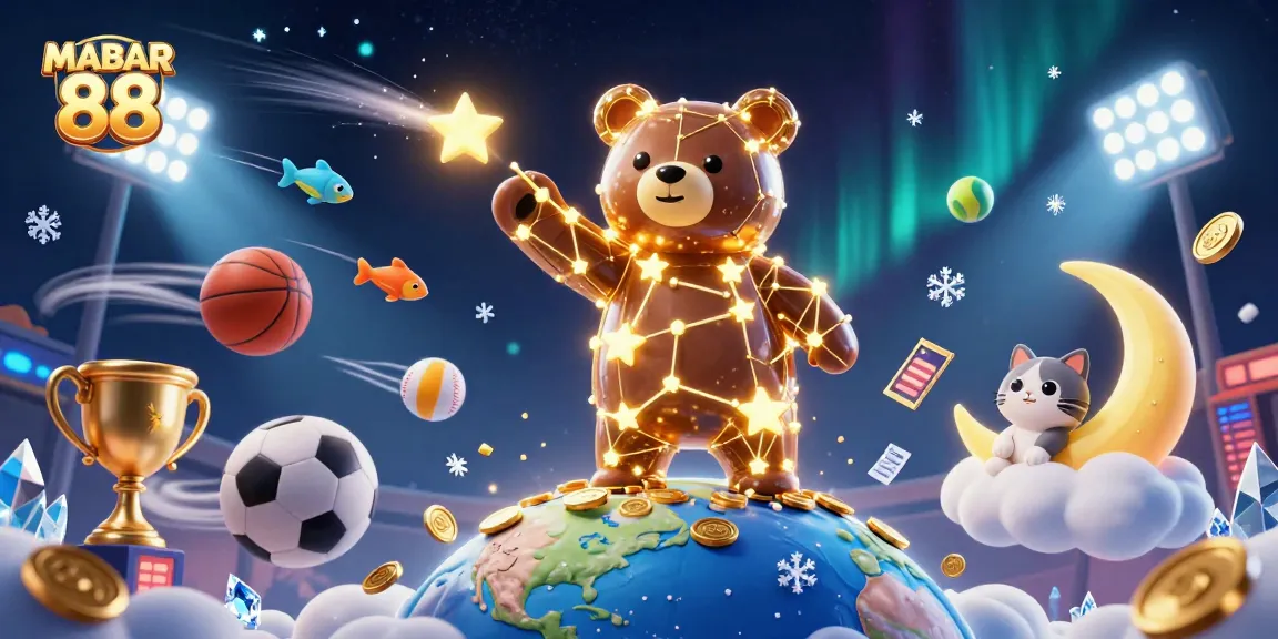 MABAR 88 brings excitement as the constellation bear scoops coins while colorful sports balls fly around.
