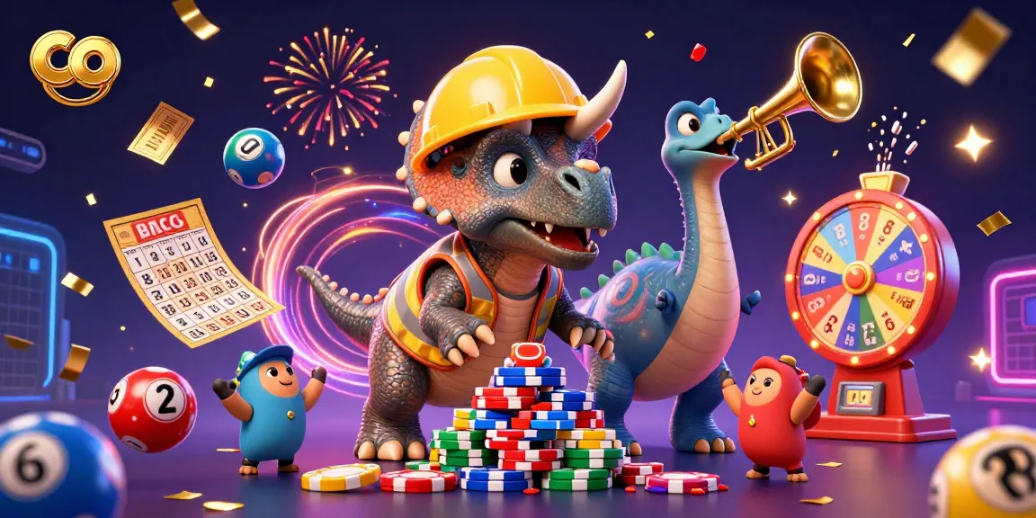 Engage in bonus buy slots with co, featuring dinosaurs celebrating casino wins amidst vibrant game elements.