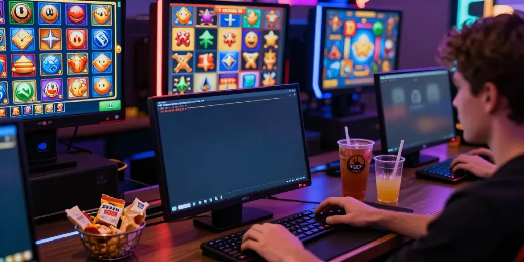 Gameplay BUKUMIMPI138 link di monitor dengan simbol slot yang menarik.