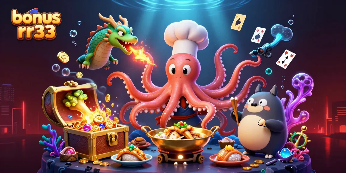 Engage with bonus rr33 by exploring golden dishes and treasures in an underwater casino scene.