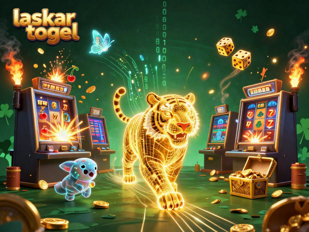 Win big with laskar togel in this dynamic digital casino scene featuring vibrant slot elements.