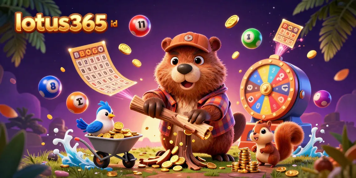 Engage with the thrilling world of lotus365 id as a beaver chops trees raining coins in a vibrant casino scene.