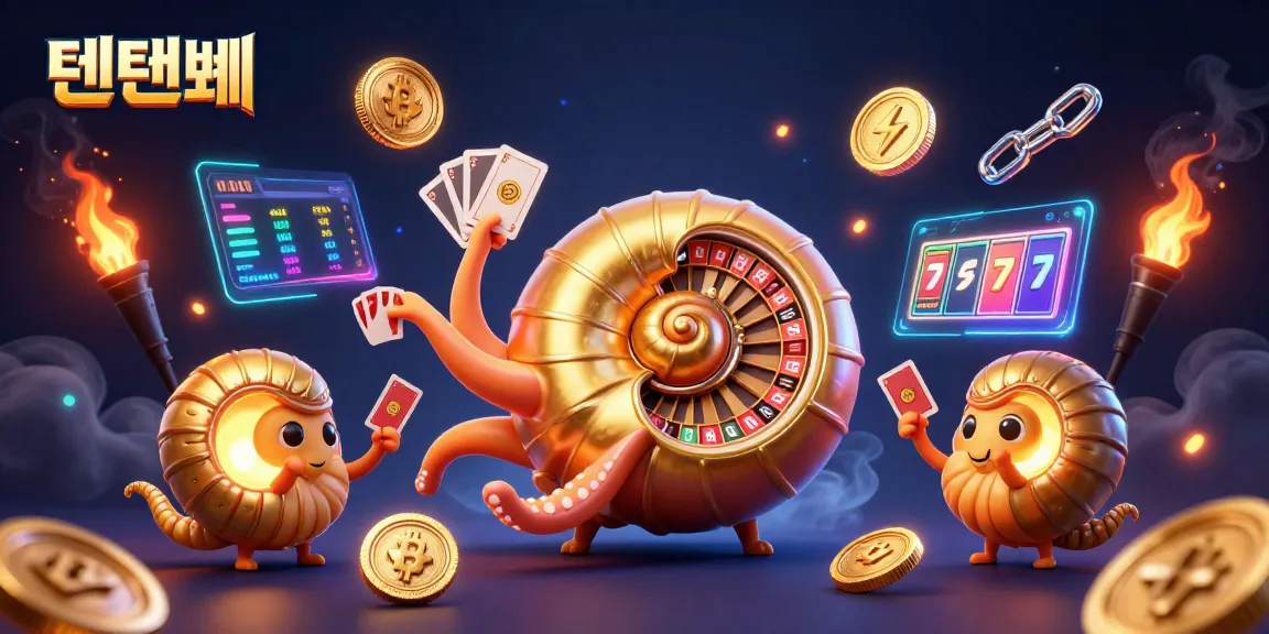 Experience winning strategies at 텐텐벳 with a vibrant 3D casino scene showcasing games and crypto.