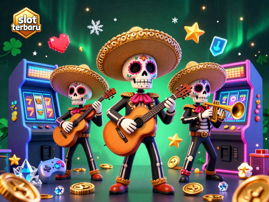 Experience thrilling gameplay with slot terbaru in this vibrant, 3D mariachi casino scene.