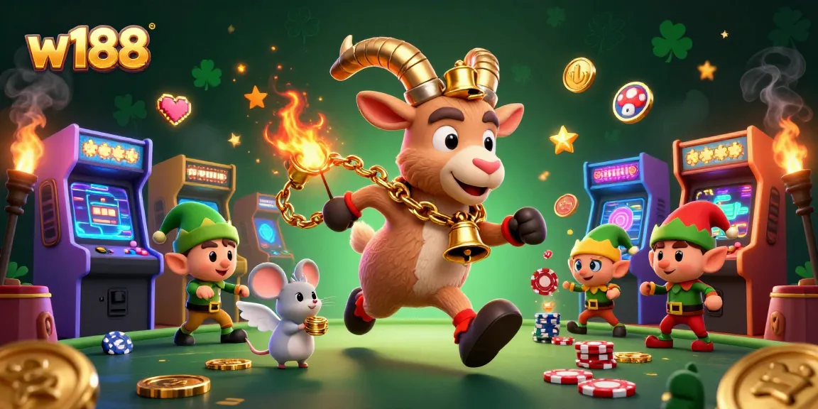 w188 offers an exciting casino experience with cartoon characters creating a festive gaming atmosphere.