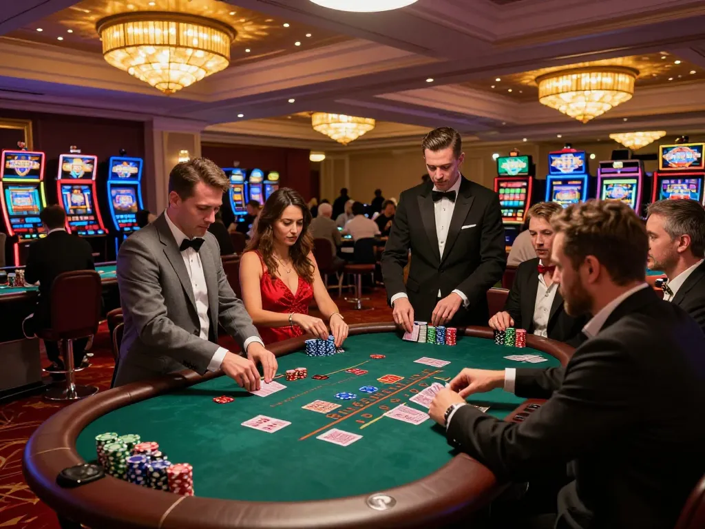 Gameradar showcases blackjack action with players strategizing at elegant casino tables.
