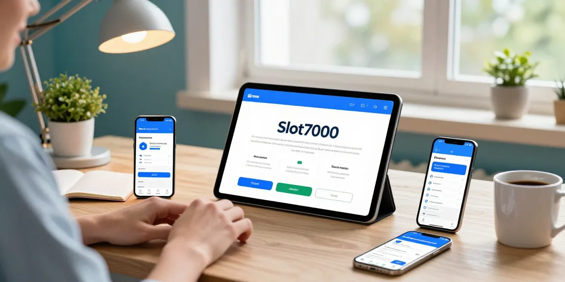 Logging into the Slot7000 app on a tablet in a cozy home office.
