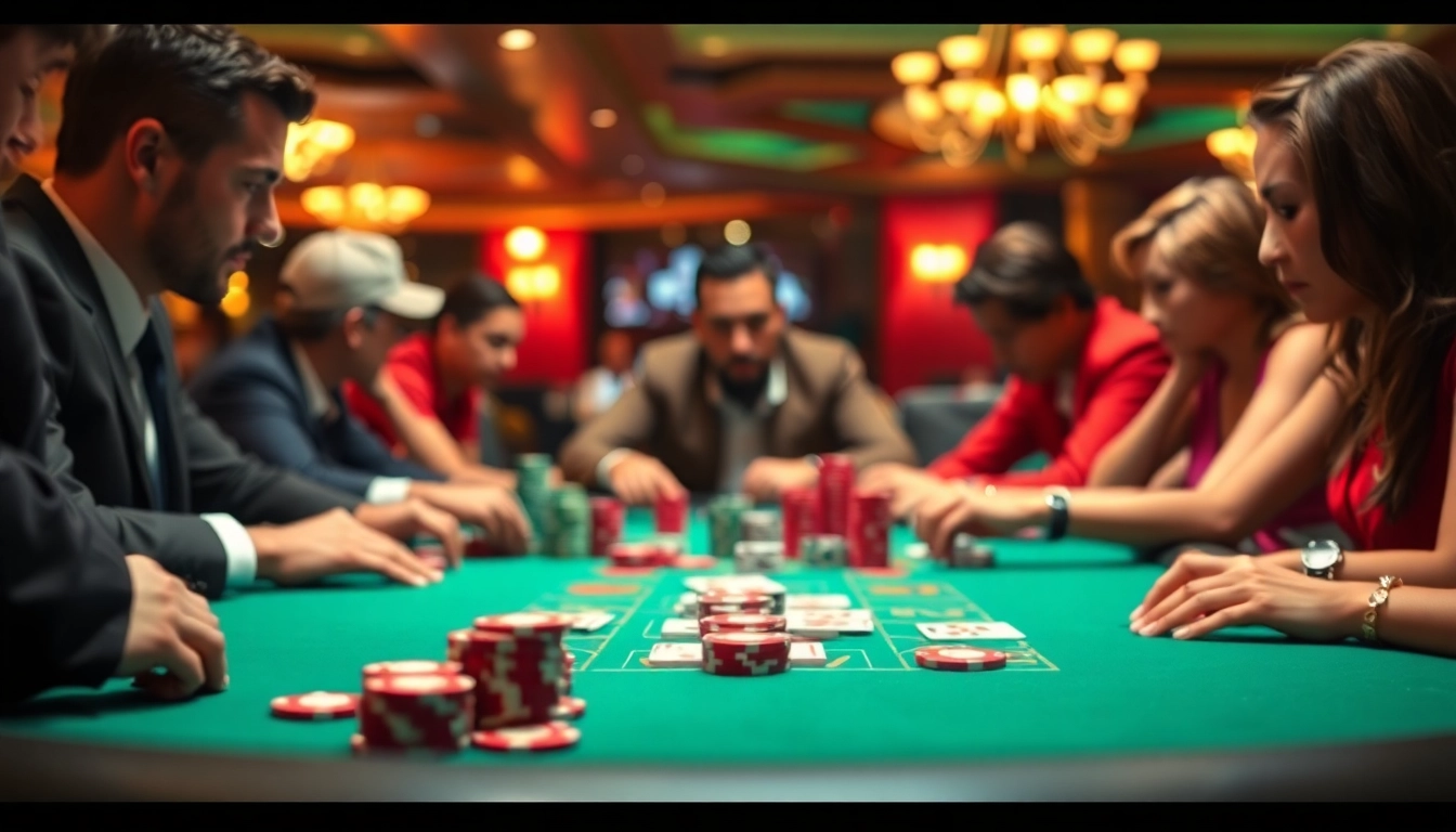 Memenangkan permainan togel389 di meja poker yang penuh gairah dengan pemain aktif.