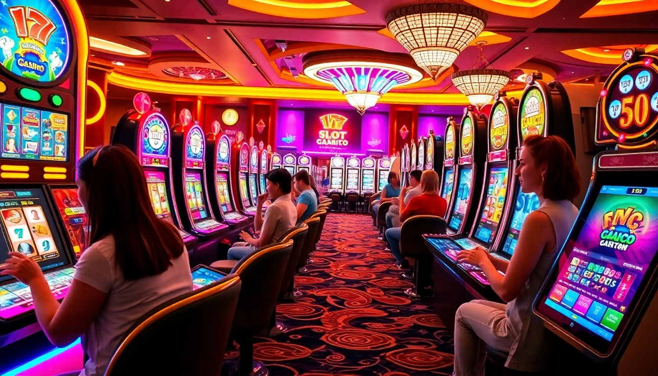 Engaged players enjoying slot gacor at vibrant casino machines in an exciting atmosphere.
