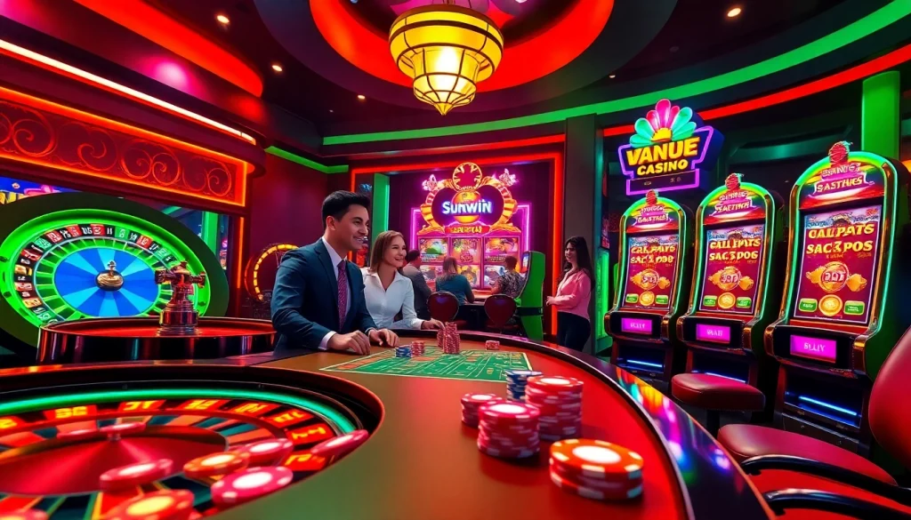 Experience thrilling gameplay at Sunwin with vibrant casino tables and exciting slot machines.