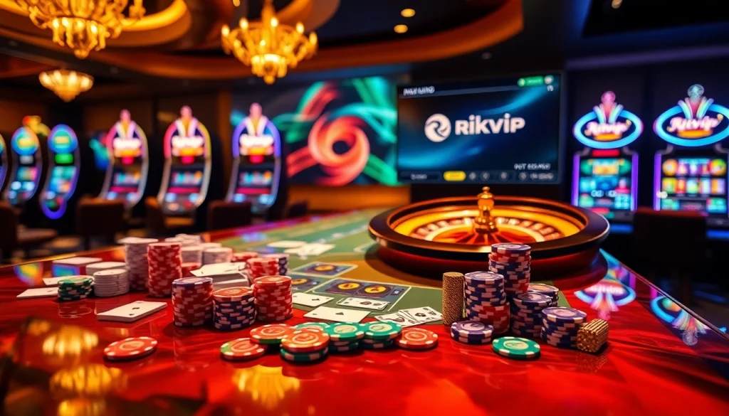 Experience the excitement of playing rikvip at a lavish casino table with immersive slot machines.