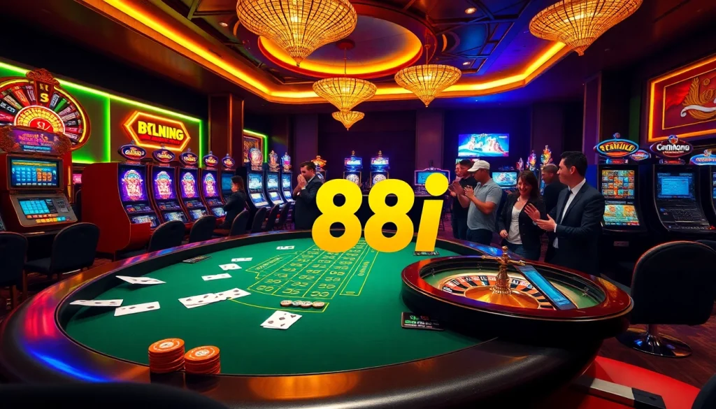 Enjoying an exciting game at 88i's luxurious casino table with vibrant chips and cards.