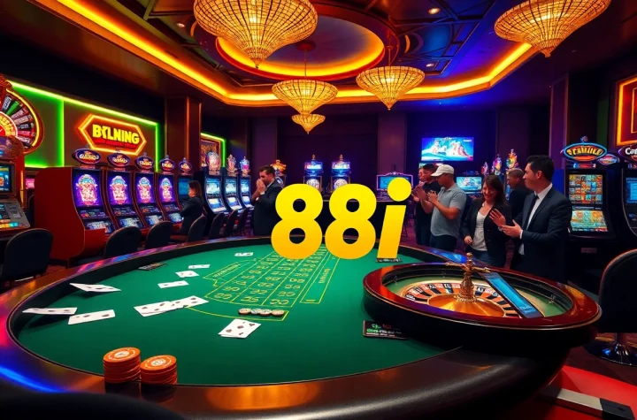 Enjoying an exciting game at 88i's luxurious casino table with vibrant chips and cards.