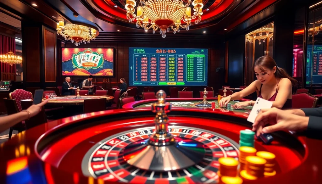 Pengeluaran china displayed in a luxurious casino scene with players engaging in high-stakes gaming.