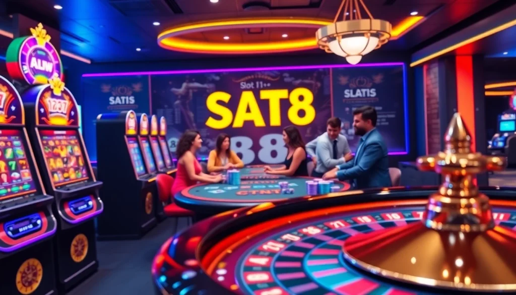 Engaging players enjoying slot api raja 88 at a vibrant casino with lively tables.