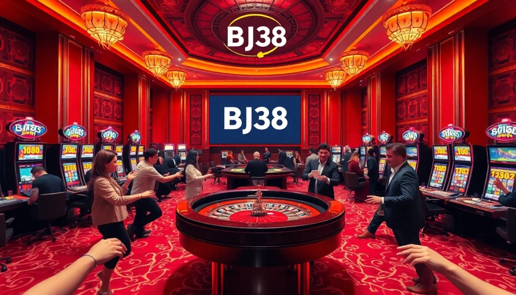 Experience thrilling game play at BJ38's vibrant casino with exciting roulette tables and slot machines.