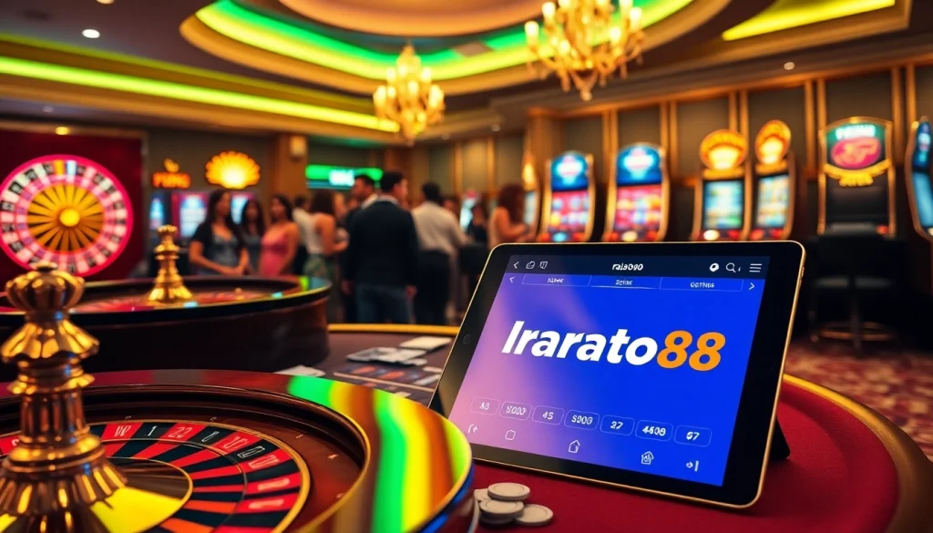 Engage in thrilling gameplay at rajatoto88 featuring vibrant casino tables and excited players.