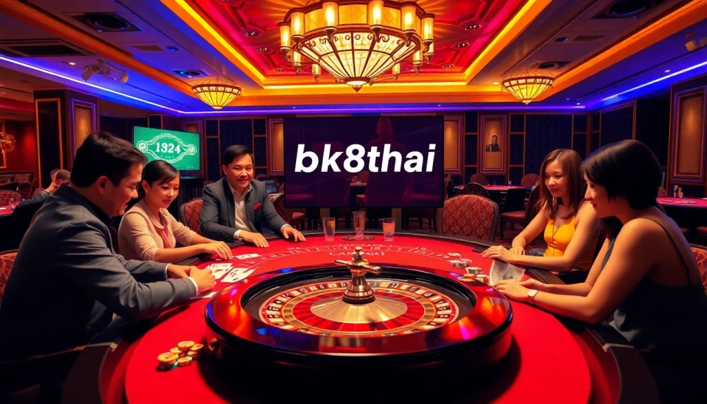 Experience the excitement of bk8thai ทางเข้า at a vibrant casino filled with players enjoying table games.