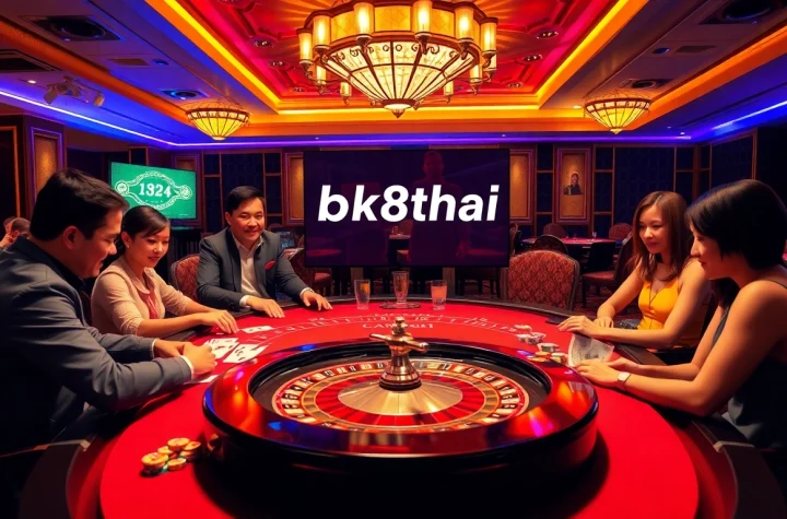 Experience the excitement of bk8thai ทางเข้า at a vibrant casino filled with players enjoying table games.