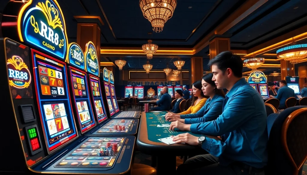 Players enjoying thrilling games at RR88 online casino with vibrant lights and advanced technology.