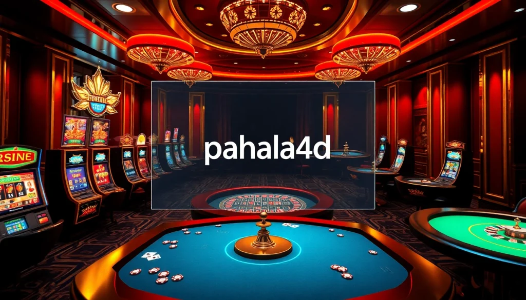 Pahala4d showcases an engaging online casino interface with vibrant slot machines and poker tables.