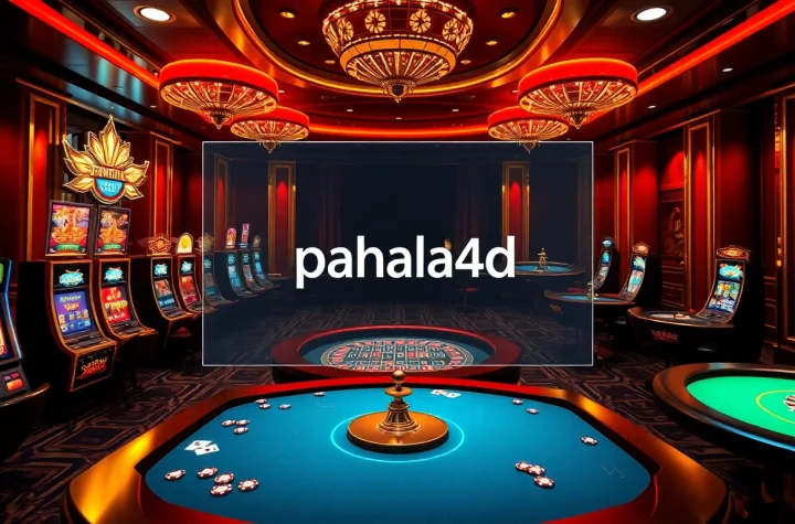 Pahala4d showcases an engaging online casino interface with vibrant slot machines and poker tables.