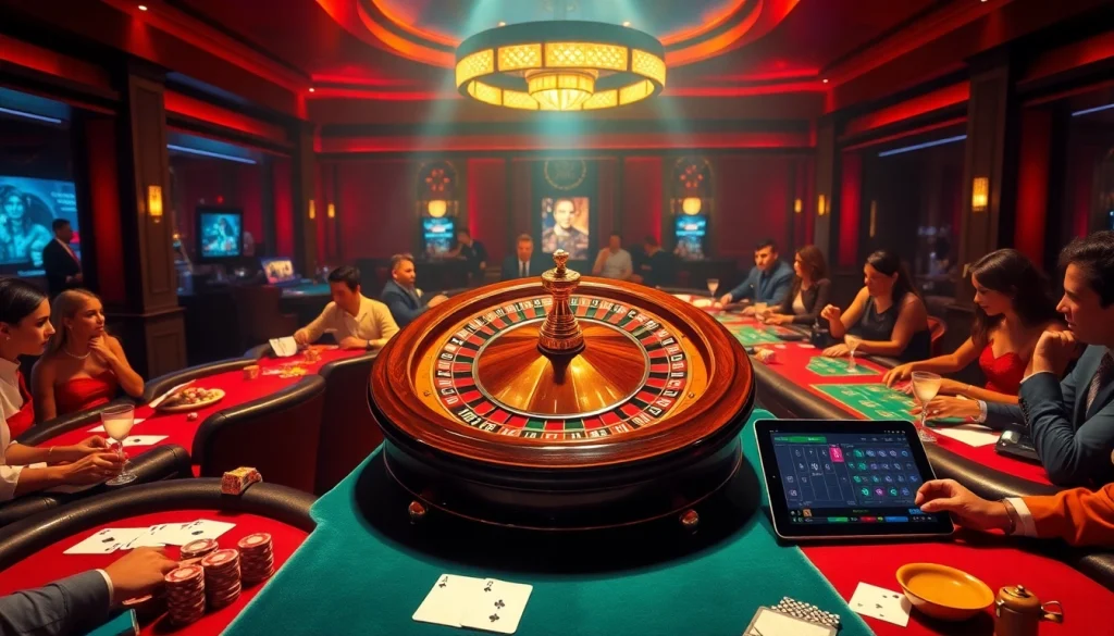 Players enjoying thrilling casino games at EEJL with poker chips and cards in hand.