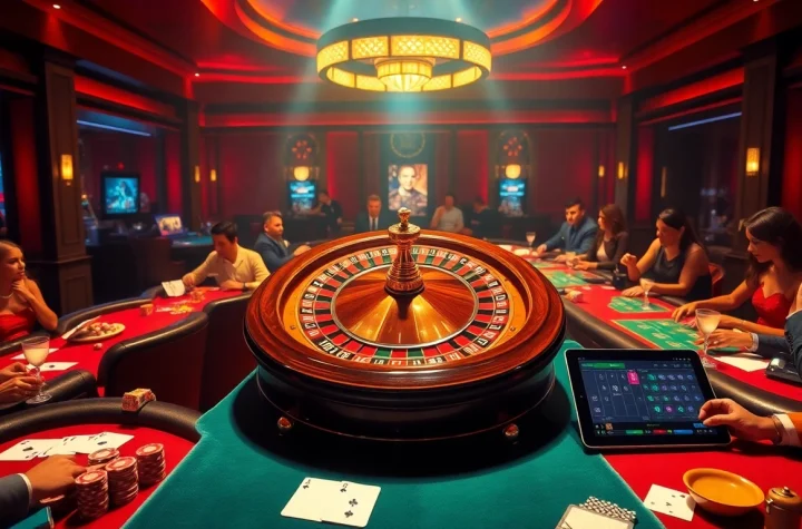 Players enjoying thrilling casino games at EEJL with poker chips and cards in hand.