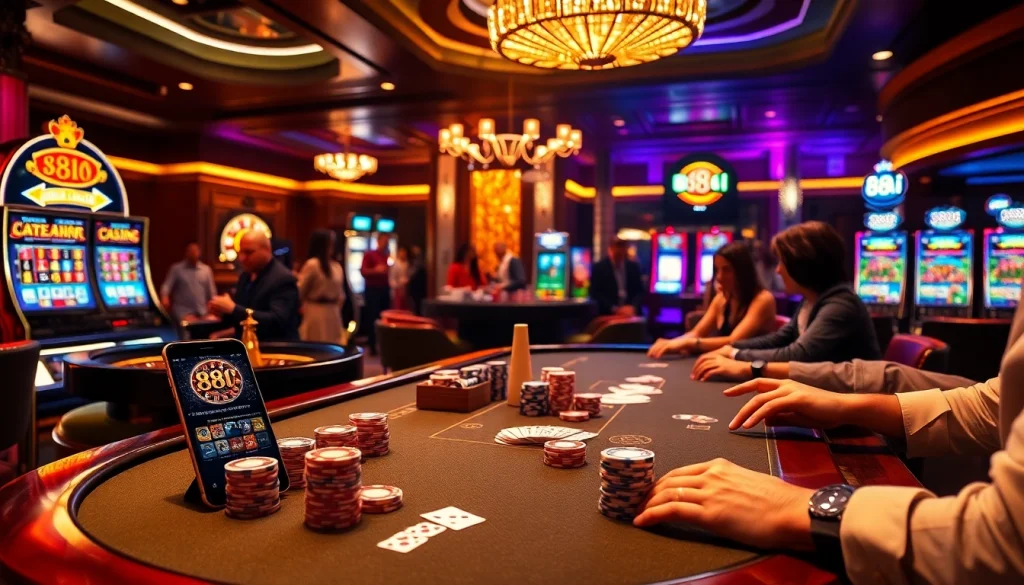 Experienced players betting on 88i poker tables in a luxurious casino environment.