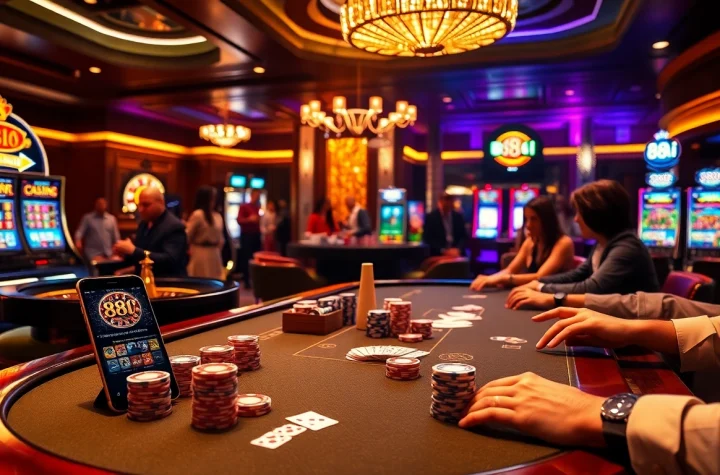 Experienced players betting on 88i poker tables in a luxurious casino environment.