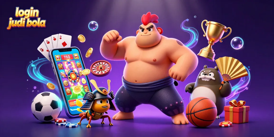 Join the action with login judi bola, featuring dynamic sports betting elements and vibrant casino characters.