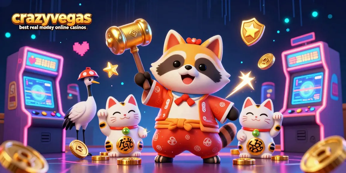 Celebating the crazyvegas best real money online casinos with joyful characters in a vibrant casino scene.